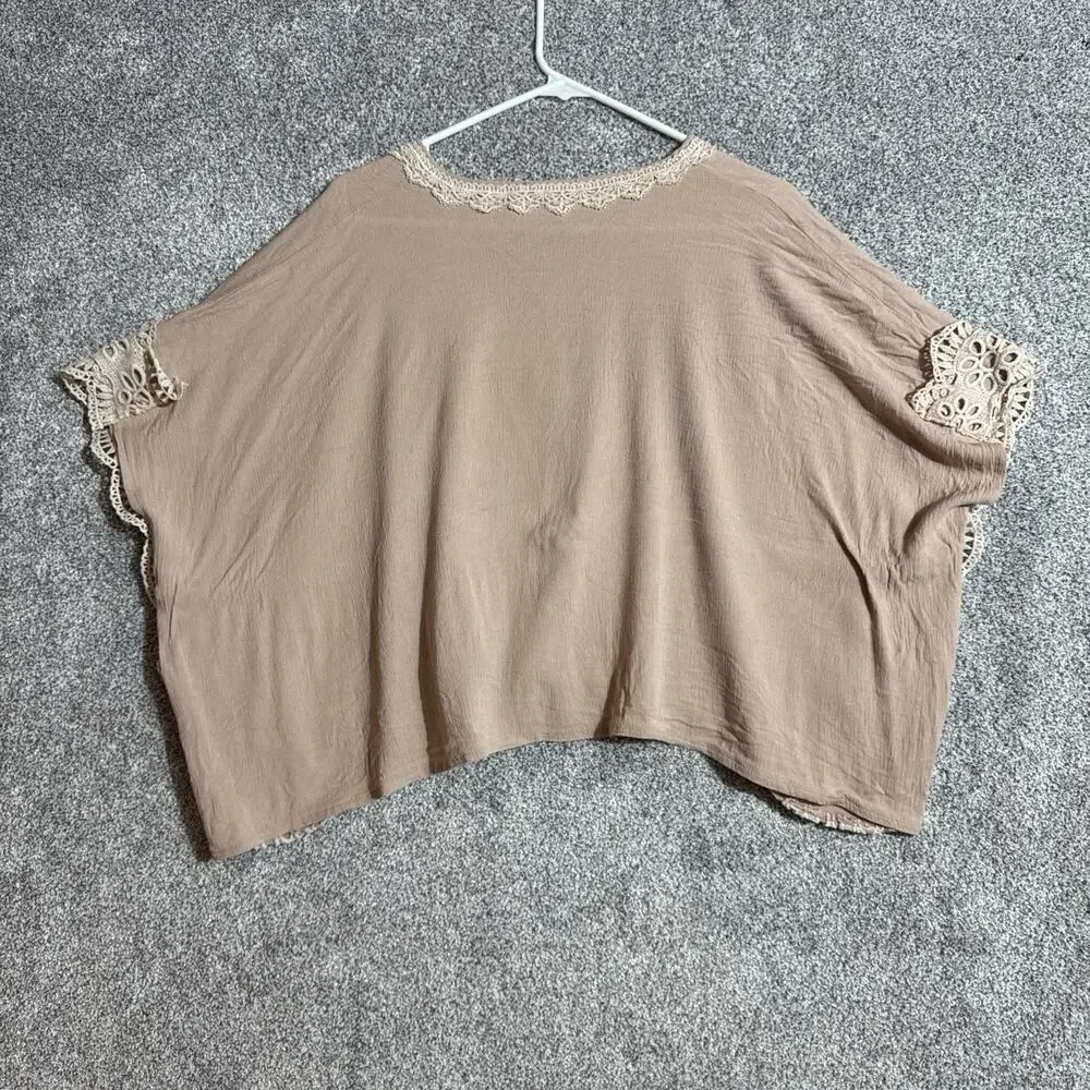 Crochet Trim Top Womens Medium Boho Cottagecore Feminine Boxy Ethereal Artisanal